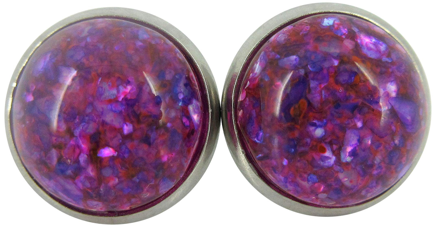 Stainless Steel Magenta Purple Faux Shell Stud Earrings 12mm