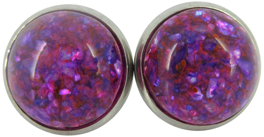 Stainless Steel Magenta Purple Faux Shell Stud Earrings 12mm