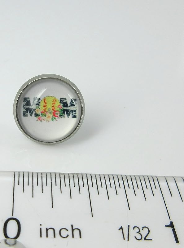 Summerfield Collection Stainless Steel Softball Mom Print Glass Stud Earrings 12mm