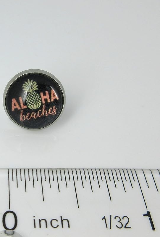 Summerfield Collection Stainless Steel Aloha Beaches Pineapple Print Glass Stud Earrings 12mm