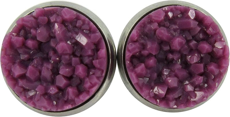 Summerfield Collection Stainless Steel Purple Faux Druzy Stone Stud Earrings 12mm (Plum)