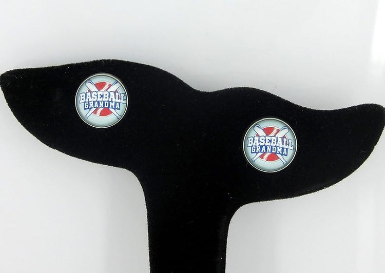 Summerfield Collection Stainless Steel Baseball Grandma Print Glass Stud Earrings 12mm