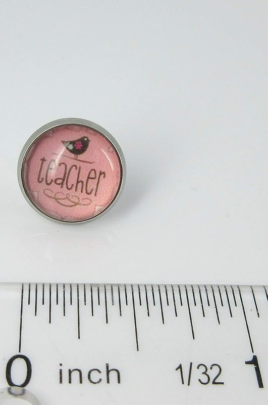 Summerfield Collection Stainless Steel Teacher Print Glass Stud Earrings 12mm (Teacher/Bird)