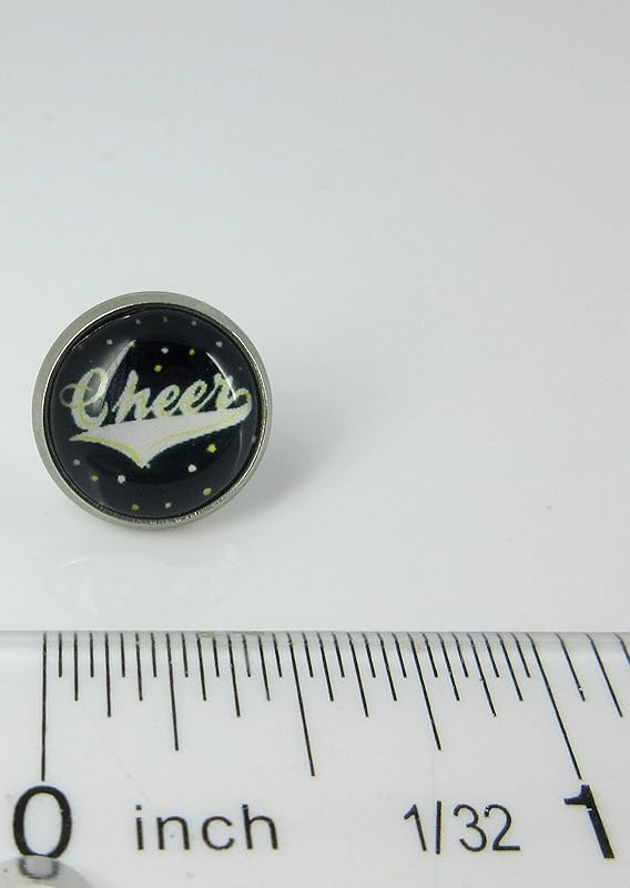 Summerfield Collection Stainless Steel Cheer Printed Glass Stud Earrings 12mm (Cheer)