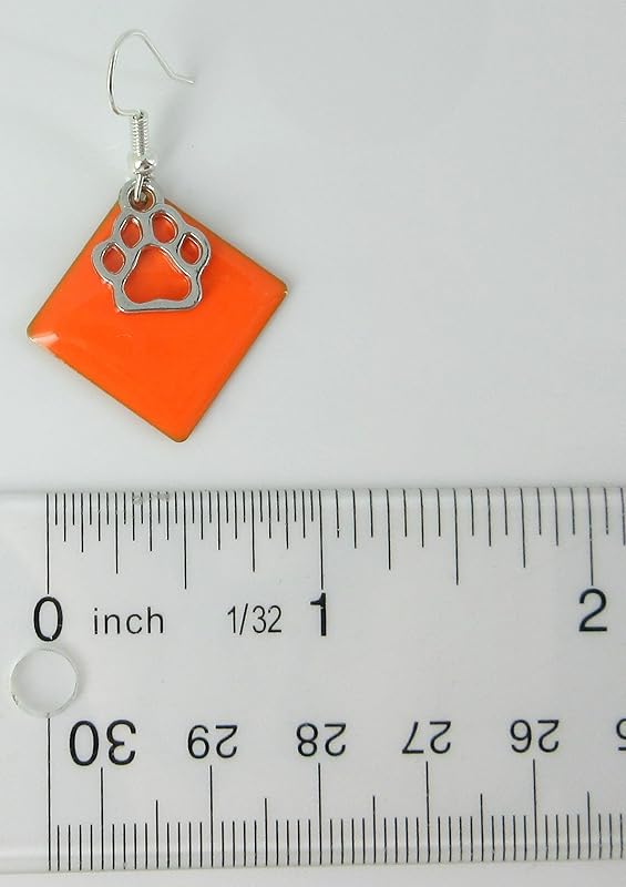 Summerfield Collection Silver-tone Paw Print Charm Enamel Dangle Earrings (Orange)