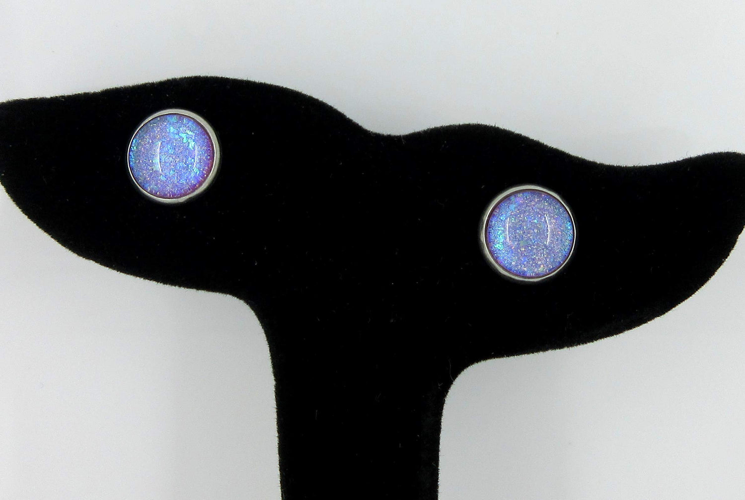 Stainless Steel Blue Purple Glitter Glass Stud Earrings Hand-painted 10mm
