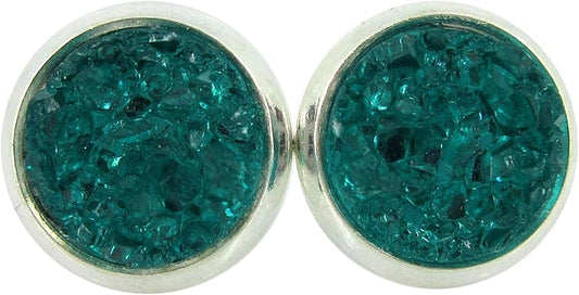 Summerfield Collection Silver-tone Caribbean Blue Faux Druzy Stone Stud Earrings (8mm)