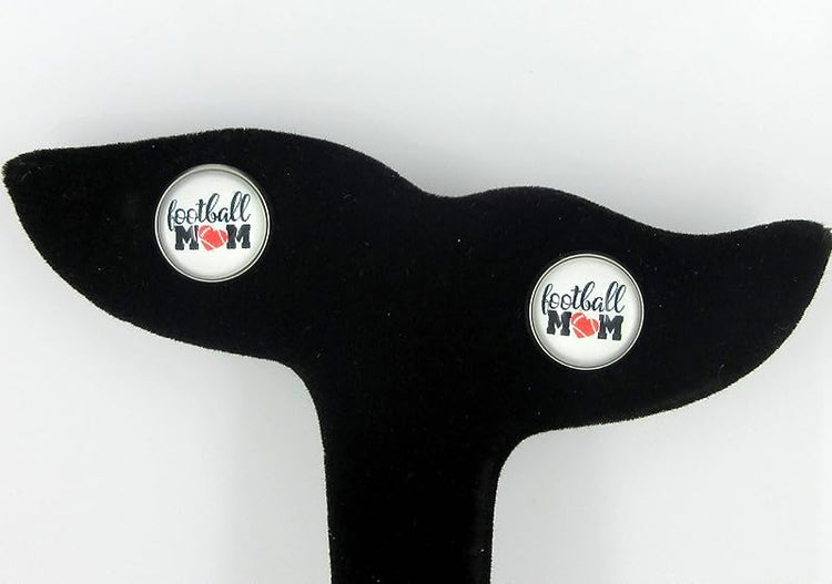Summerfield Collection Stainless Steel Football Mom Print Glass Stud Earrings 12mm