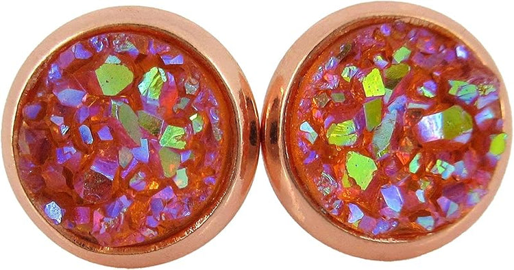 Summerfield Collection Rose Gold-tone Faux Druzy Stone Stud Earrings 8mm (Peach/Coral AB)