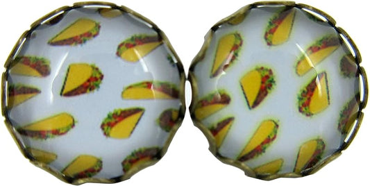 Summerfield Collection Antiqued Gold-tone Taco Print Glass Stud Earrings 12mm