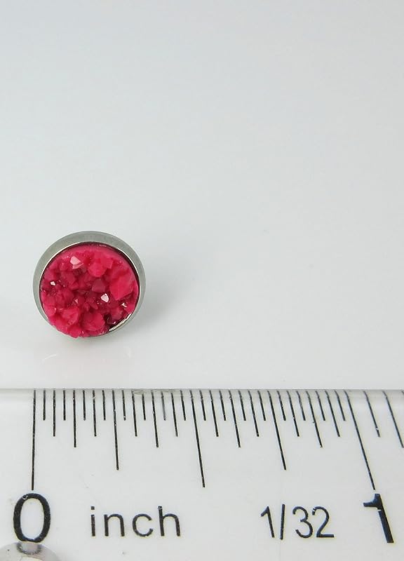 Summerfield Collection Stainless Steel Matte Faux Druzy Stone Stud Earrings 8mm (Magenta Pink)