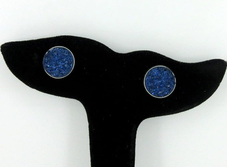 Summerfield Collection Stainless Steel Faux Druzy Stone Stud Earrings 12mm (Navy Blue)
