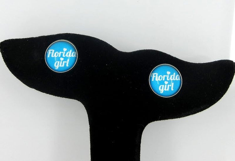 Summerfield Collection Stainless Steel Florida Girl Print Glass Stud Earrings 12mm (Florida Girl)