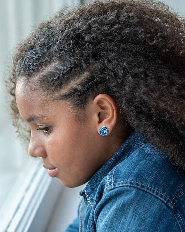 Summerfield Collection Silver-tone Solid AB Faux Druzy Stone Stud Earrings 12mm (Royal Blue)