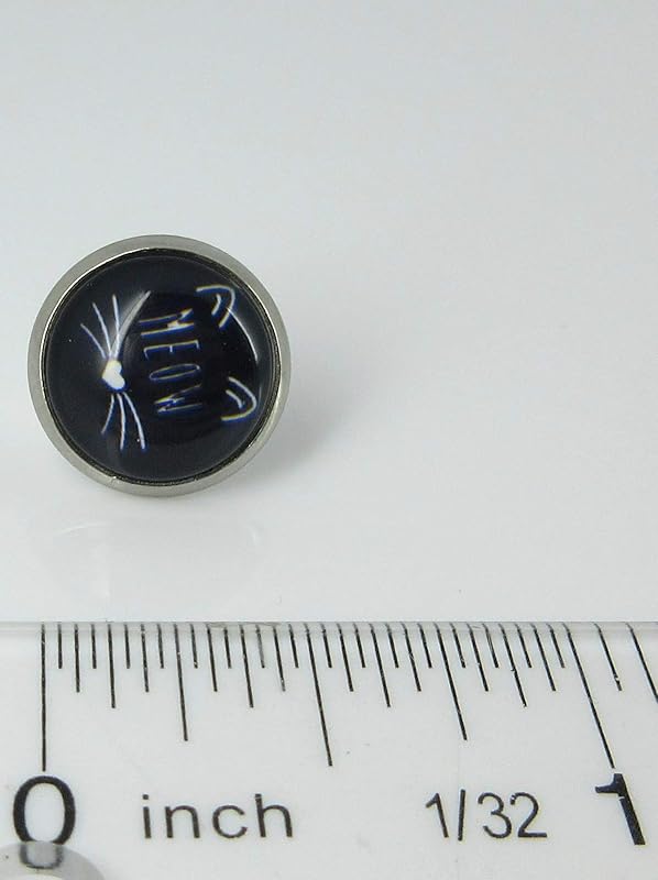 Summerfield Collection Stainless Steel Cat Lover Printed Glass Stud Earrings 12mm (Meow Cat Face)