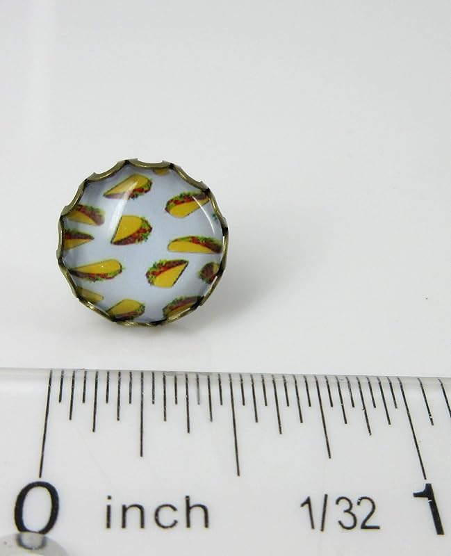 Summerfield Collection Antiqued Gold-tone Taco Print Glass Stud Earrings 12mm