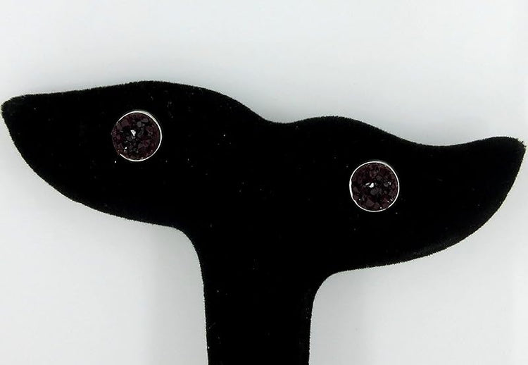 Summerfield Collection Stainless Steel Matte Faux Druzy Stone Stud Earrings 8mm (Black Cherry)