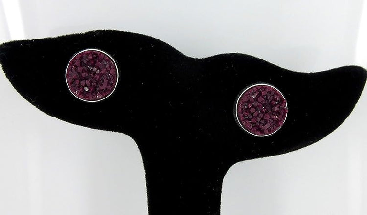 Summerfield Collection Duo Stud Earrings Silver-tone Gray and Eggplant Faux Druzy Stone 12mm Set