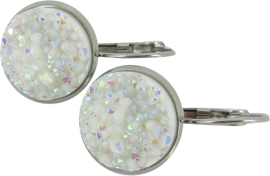 Summerfield Collection Stainless Steel Faux Druzy Stone Lever-back Drop Earrings 14mm (White)