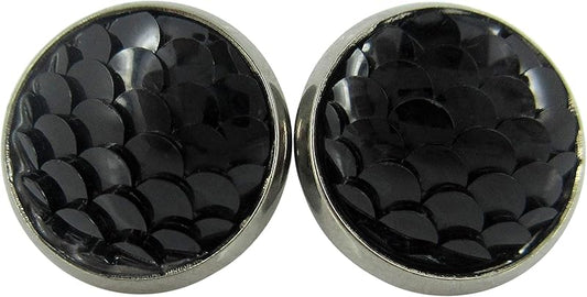 Summerfield Collection Hematite-tone Black Dragon Scale Stud Earrings 12mm Mermaid