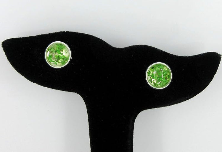 Summerfield Collection Silver-tone Clear and Dried Flower Resin Stud Earrings 10mm (Green)