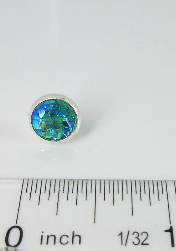 Summerfield Collection Silver-tone Metallic Mermaid Scale Stud Earrings 8mm (Aqua Blue/Green)