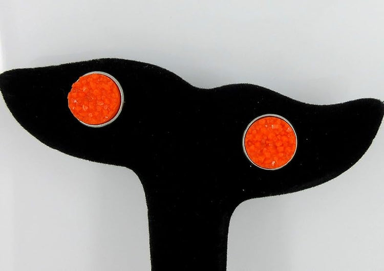 Summerfield Collection Duo Neon Stud Earrings Stainless Steel Faux Druzy Stone 12mm Set (Orange/Green)