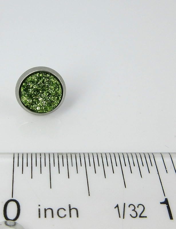 Summerfield Collection Stainless Steel Glitter Faux Druzy Stone Stud Earrings 8mm (Lime Green)