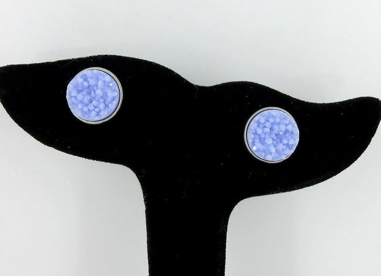 Summerfield Collection Stainless Steel Purple Faux Druzy Stone Stud Earrings 12mm (Periwinkle)