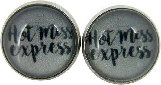 Summerfield Collection Stainless Steel Hot Mess Print Glass Stud Earrings 12mm (Hot Mess Express)