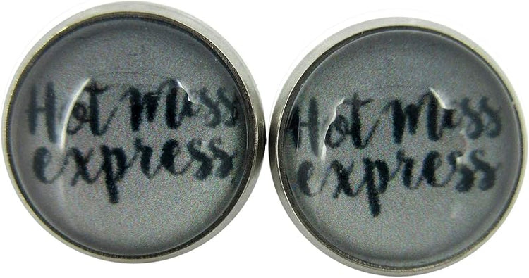 Summerfield Collection Stainless Steel Hot Mess Print Glass Stud Earrings 12mm (Hot Mess Express)