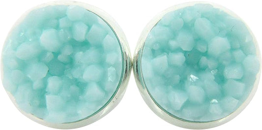 Summerfield Collection Silver-tone Faux Druzy Stone Stud Earrings 10mm (Lt Aqua Blue)