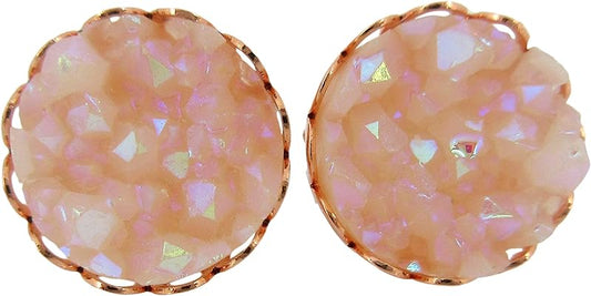 Summerfield Collection Rose Gold-tone Clear Light Pink AB Faux Druzy Stone Stud Earrings 10mm