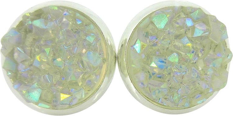 Summerfield Collection Silver-tone Faux Druzy Stone Stud Earrings 10mm (Clear AB)