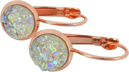 Summerfield Collection Rose Gold-tone Clear AB Faux Druzy Stone Lever-back Drop Earrings 8mm