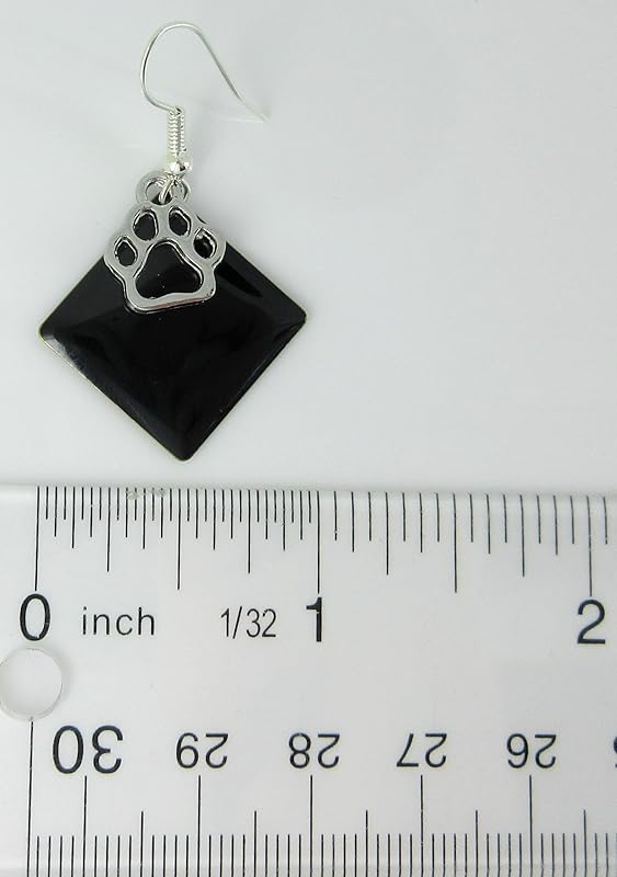 Summerfield Collection Silver-tone Paw Print Charm Enamel Dangle Earrings (Black)