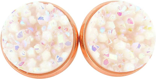Summerfield Collection Rose Gold-tone Faux Druzy Stone Stud Earrings 12mm (White)