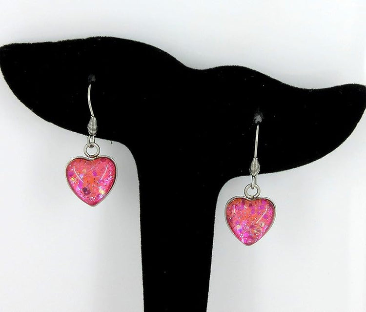 Summerfield Collection Hot Pink Hand-painted Glass Heart Choker Necklace Faux Black Suede Cord Dangle Earrings Set