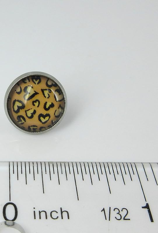 Summerfield Collection Stainless Steel Heart Cheetah Animal Print Glass Stud Earrings 12mm Black Brown