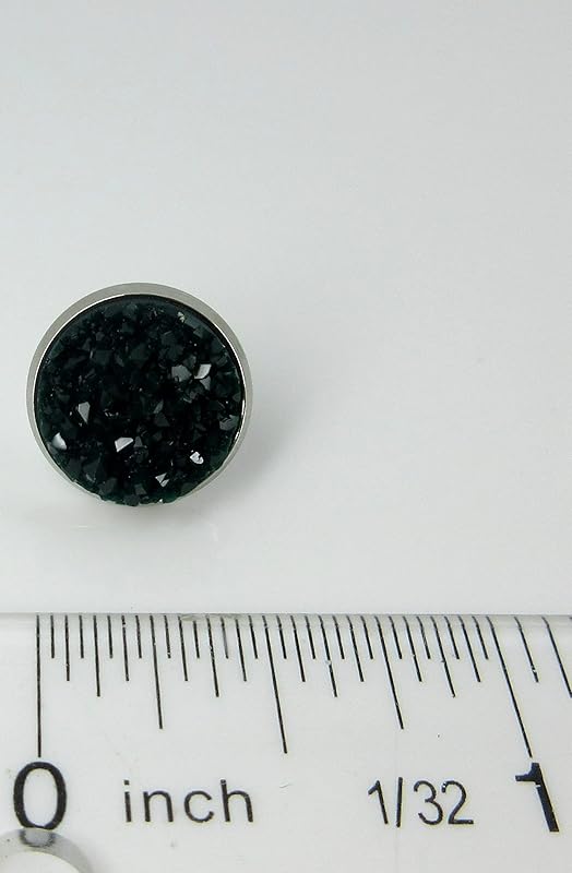 Summerfield Collection Stainless Steel Matte Faux Druzy Stone Stud Earrings 12mm (Dark Green)