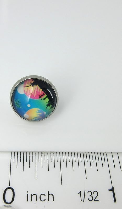 Summerfield Collection Stainless Steel Night Sky Planet Alien UFO Scene Print Glass Stud Earrings 12mm