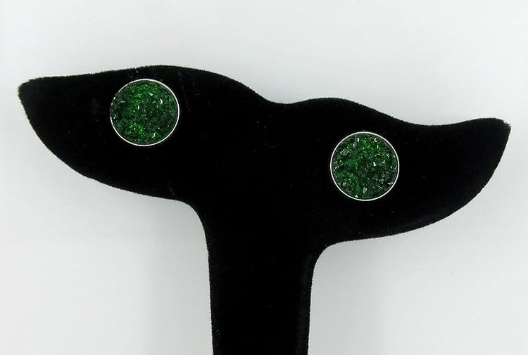 Summerfield Collection Stainless Steel Faux Druzy Stone Stud Earrings 12mm (Dark Green)