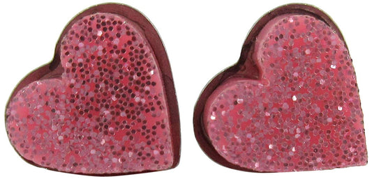 Stainless Steel Bubblegum Pink Glitter Acrylic Heart Stud Earrings 8mm