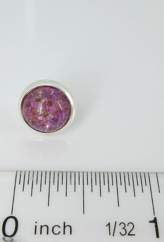 Summerfield Collection Silver-tone Clear and Dried Flower Resin Stud Earrings 10mm (Purple)