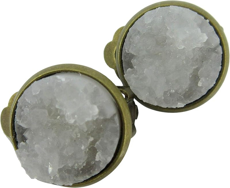 Summerfield Collection CLIP-ON Antiqued Gold-tone Faux Druzy Stone Stud Earrings 12mm (Clear)