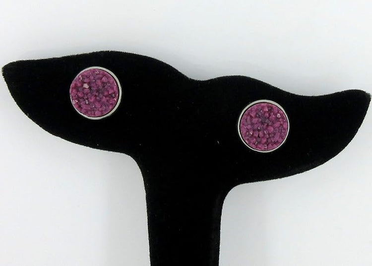 Summerfield Collection Stainless Steel Purple Faux Druzy Stone Stud Earrings 12mm (Plum)