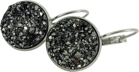 Summerfield Collection Stainless Steel Faux Druzy Stone Lever-back Drop Earrings 14mm (Gunmetal Gray)