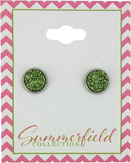 Summerfield Collection Stainless Steel Glitter Faux Druzy Stone Stud Earrings 8mm (Lime Green)