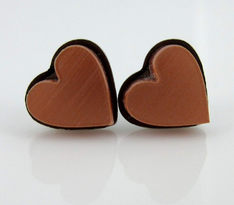 Stainless Steel Brushed Copper-tone Acrylic Heart Stud Earrings 8mm