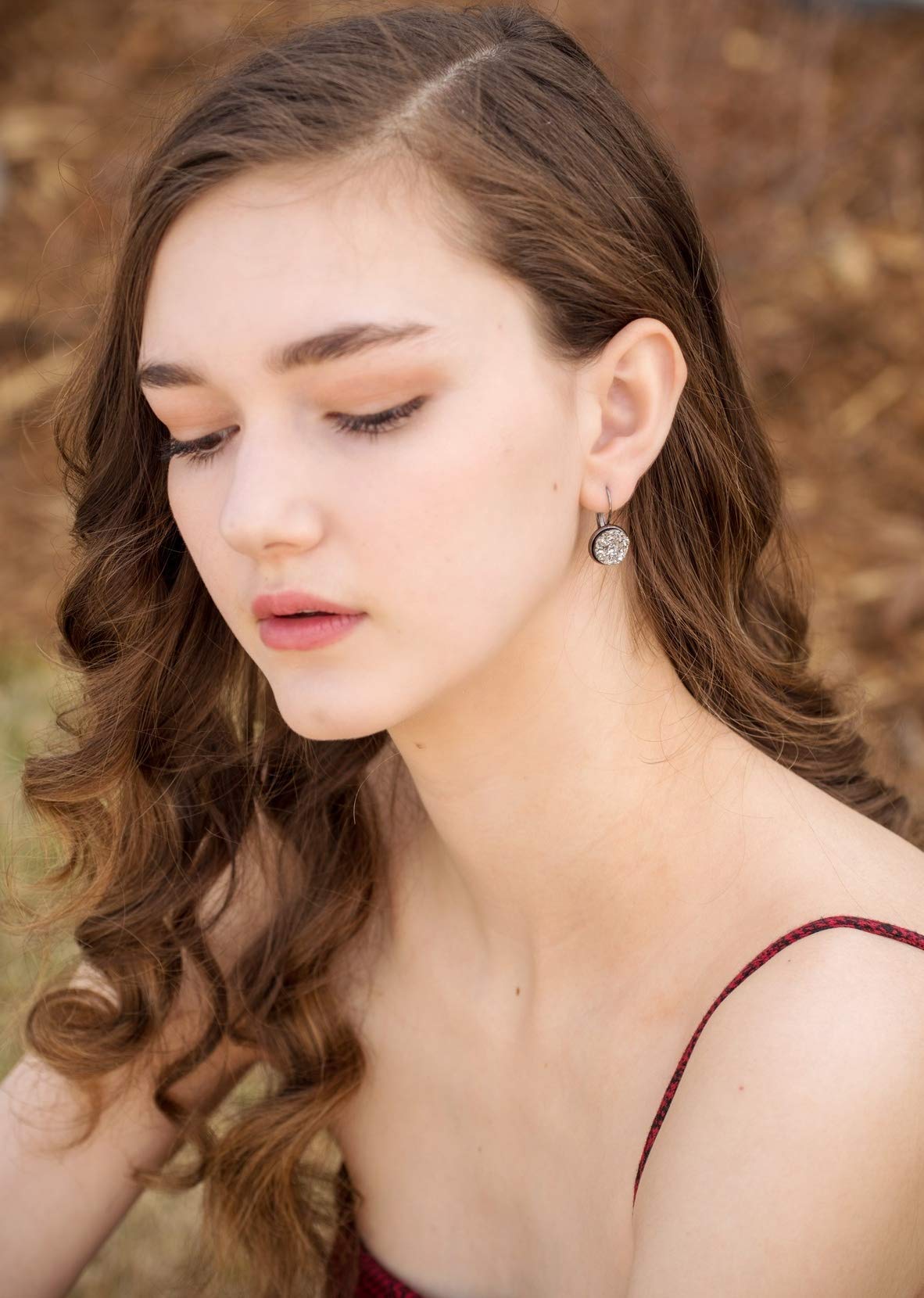 Hematite-tone Gunmetal Gray Faux Druzy Stone Lever-back Drop Earrings 12mm